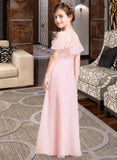 Marissa A-Line V-neck Floor-Length Chiffon Junior Bridesmaid Dress With Cascading Ruffles STIP0013567