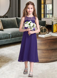 Kaylynn A-Line Scoop Neck Tea-Length Chiffon Junior Bridesmaid Dress STIP0013569