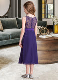 Kaylynn A-Line Scoop Neck Tea-Length Chiffon Junior Bridesmaid Dress STIP0013569