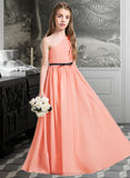 Cristal A-Line One-Shoulder Floor-Length Chiffon Junior Bridesmaid Dress With Ruffle Bow(s) STIP0013570