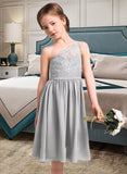 Kaitlin A-Line One-Shoulder Knee-Length Chiffon Lace Junior Bridesmaid Dress STIP0013571