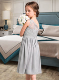 Kaitlin A-Line One-Shoulder Knee-Length Chiffon Lace Junior Bridesmaid Dress STIP0013571