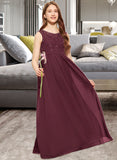 Kierra A-Line Scoop Neck Floor-Length Chiffon Lace Junior Bridesmaid Dress With Beading Sequins STIP0013572