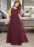 Kierra A-Line Scoop Neck Floor-Length Chiffon Lace Junior Bridesmaid Dress With Beading Sequins STIP0013572