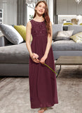 Kierra A-Line Scoop Neck Floor-Length Chiffon Lace Junior Bridesmaid Dress With Beading Sequins STIP0013572