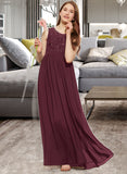 Kierra A-Line Scoop Neck Floor-Length Chiffon Lace Junior Bridesmaid Dress With Beading Sequins STIP0013572