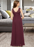 Kierra A-Line Scoop Neck Floor-Length Chiffon Lace Junior Bridesmaid Dress With Beading Sequins STIP0013572