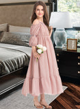 Martina A-Line Square Neckline Ankle-Length Chiffon Junior Bridesmaid Dress With Ruffle Lace STIP0013575