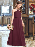 Cheyanne A-Line V-neck Floor-Length Chiffon Junior Bridesmaid Dress STIP0013577