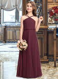 Cheyanne A-Line V-neck Floor-Length Chiffon Junior Bridesmaid Dress STIP0013577