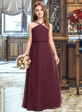 Cheyanne A-Line V-neck Floor-Length Chiffon Junior Bridesmaid Dress STIP0013577