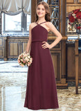 Cheyanne A-Line V-neck Floor-Length Chiffon Junior Bridesmaid Dress STIP0013577