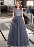 Scarlett Ball-Gown/Princess Scoop Neck Floor-Length Tulle Lace Junior Bridesmaid Dress STIP0013578