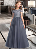 Scarlett Ball-Gown/Princess Scoop Neck Floor-Length Tulle Lace Junior Bridesmaid Dress STIP0013578