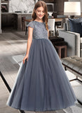 Scarlett Ball-Gown/Princess Scoop Neck Floor-Length Tulle Lace Junior Bridesmaid Dress STIP0013578