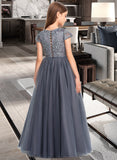 Scarlett Ball-Gown/Princess Scoop Neck Floor-Length Tulle Lace Junior Bridesmaid Dress STIP0013578