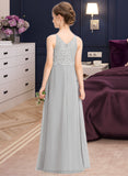 Lucy A-Line V-neck Floor-Length Chiffon Lace Junior Bridesmaid Dress STIP0013579