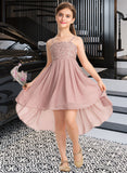 Mallory A-Line Square Neckline Asymmetrical Chiffon Lace Junior Bridesmaid Dress STIP0013580