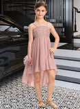 Mallory A-Line Square Neckline Asymmetrical Chiffon Lace Junior Bridesmaid Dress STIP0013580