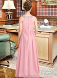 Ansley A-Line Scoop Neck Floor-Length Chiffon Lace Junior Bridesmaid Dress With Ruffle Beading Sequins STIP0013582