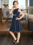 Natalya A-Line Scoop Neck Knee-Length Chiffon Lace Junior Bridesmaid Dress With Beading Sequins Bow(s) STIP0013583