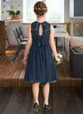 Natalya A-Line Scoop Neck Knee-Length Chiffon Lace Junior Bridesmaid Dress With Beading Sequins Bow(s) STIP0013583