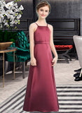 Nicole A-Line Square Neckline Floor-Length Satin Junior Bridesmaid Dress With Bow(s) STIP0013585