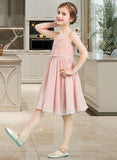 Hillary A-Line V-neck Knee-Length Chiffon Junior Bridesmaid Dress With Bow(s) STIP0013586