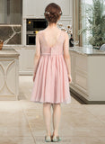 Hillary A-Line V-neck Knee-Length Chiffon Junior Bridesmaid Dress With Bow(s) STIP0013586