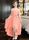 Nadia A-Line Sweetheart Asymmetrical Chiffon Junior Bridesmaid Dress With Ruffle Flower(s) STIP0013587