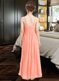 Nadia A-Line Sweetheart Asymmetrical Chiffon Junior Bridesmaid Dress With Ruffle Flower(s) STIP0013587