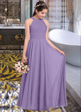 Justice A-Line Scoop Neck Floor-Length Chiffon Junior Bridesmaid Dress With Ruffle STIP0013588