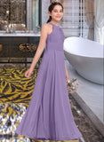 Justice A-Line Scoop Neck Floor-Length Chiffon Junior Bridesmaid Dress With Ruffle STIP0013588