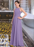 Justice A-Line Scoop Neck Floor-Length Chiffon Junior Bridesmaid Dress With Ruffle STIP0013588