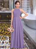 Justice A-Line Scoop Neck Floor-Length Chiffon Junior Bridesmaid Dress With Ruffle STIP0013588