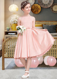 Juliet A-Line Square Neckline Knee-Length Satin Junior Bridesmaid Dress With Bow(s) STIP0013593