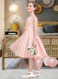 Juliet A-Line Square Neckline Knee-Length Satin Junior Bridesmaid Dress With Bow(s) STIP0013593