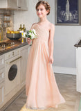 Minnie A-Line One-Shoulder Floor-Length Chiffon Junior Bridesmaid Dress With Ruffle STIP0013594