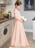 Minnie A-Line One-Shoulder Floor-Length Chiffon Junior Bridesmaid Dress With Ruffle STIP0013594