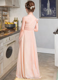 Minnie A-Line One-Shoulder Floor-Length Chiffon Junior Bridesmaid Dress With Ruffle STIP0013594