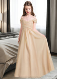 Briana A-Line Off-the-Shoulder Floor-Length Chiffon Junior Bridesmaid Dress With Ruffle STIP0013595