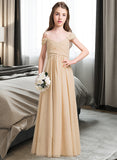 Briana A-Line Off-the-Shoulder Floor-Length Chiffon Junior Bridesmaid Dress With Ruffle STIP0013595