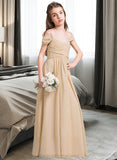 Briana A-Line Off-the-Shoulder Floor-Length Chiffon Junior Bridesmaid Dress With Ruffle STIP0013595