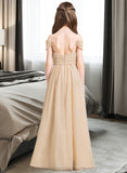 Briana A-Line Off-the-Shoulder Floor-Length Chiffon Junior Bridesmaid Dress With Ruffle STIP0013595