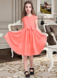 Callie A-Line Scoop Neck Knee-Length Chiffon Junior Bridesmaid Dress With Bow(s) STIP0013596