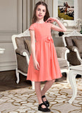 Callie A-Line Scoop Neck Knee-Length Chiffon Junior Bridesmaid Dress With Bow(s) STIP0013596