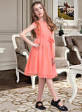 Callie A-Line Scoop Neck Knee-Length Chiffon Junior Bridesmaid Dress With Bow(s) STIP0013596