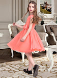 Callie A-Line Scoop Neck Knee-Length Chiffon Junior Bridesmaid Dress With Bow(s) STIP0013596