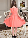 Callie A-Line Scoop Neck Knee-Length Chiffon Junior Bridesmaid Dress With Bow(s) STIP0013596