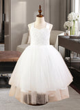 Denise Ball-Gown/Princess Sweetheart Tea-Length Satin Tulle Lace Junior Bridesmaid Dress With Bow(s) STIP0013597